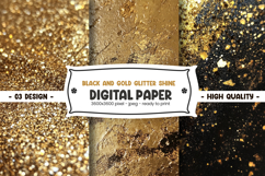 Black and gold glitter shine digital paper Product Image 1
