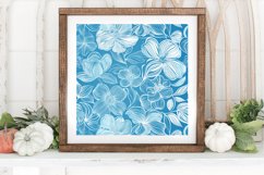 White Line on Blue Floral Digital Paper Backgrounds Product Image 3