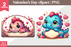 Valentine Dinosaur Clipart PNG Valentines day Custom name Product Image 1
