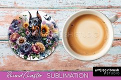 Doberman Pinscher Round Coaster Dog Sublimation Floral PNG Product Image 1