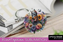 Doberman Pinscher Keychain Dog Sublimation Floral PNG Product Image 1