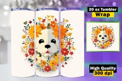 Dog &amp; Flower Tumbler Sublimation, 20 oz Skinny Tumbler Wrap Product Image 1