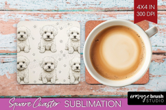 Cute Dogs Square Coaster - Puppy Coaster PNG Sublimation Product Image 1