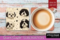 Cute Dogs Square Coaster - Puppy Coaster PNG Sublimation Product Image 1