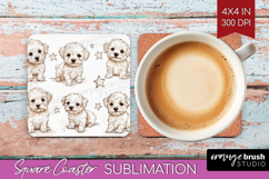 Cute Dogs Square Coaster - Puppy Coaster PNG Sublimation Product Image 1
