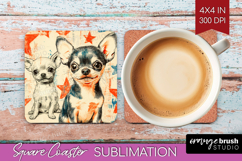 Cute Dogs Square Coaster - Puppy Coaster PNG Sublimation Product Image 1