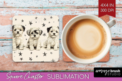 Cute Dogs Square Coaster - Puppy Coaster PNG Sublimation Product Image 1