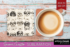 Cute Dogs Square Coaster - Puppy Coaster PNG Sublimation Product Image 1