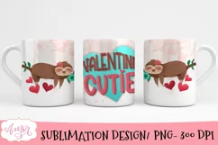 Valentine Cutie Mug Wrap for Sublimation, Cute Sloth Mug PNG Product Image 2