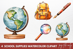 School Supplies Watercolor Clipart, Back to School Clipart Product Image 1