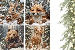 Knitted Winter Animals Pillow Case, Winter Forest Pillow PNG Product Image 3