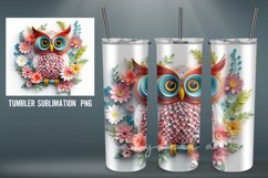 Owl with Flowers 3D Tumbler Wrap Sublimation PNG Product Image 3