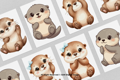 15 Bundle Watercolor Baby Otter Cute Animal Pet Kids Sticker Product Image 3