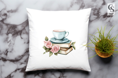 Rose Teacup and Books Clipart Sublimation PNG Product Image 3