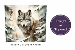 Watercolor Christmas Tumbler Wrap, Winter Wolf Sublimation Product Image 3