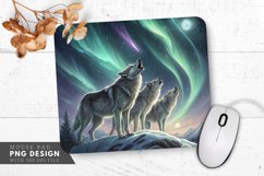 Silver Wolves Under Aurora Mouse Pad PNG Design Product Image 1