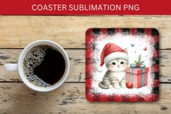 square coaster - cat with wrapped christmas gift Product Image 1