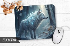 Silver Ice Wolf in a Mystical Forest Mouse Pad PNG Design Product Image 1