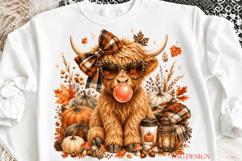 Highland Cow Fall PNG, Cute Autumn Cow Sublimation, Pumpkin Product Image 3