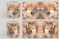 3D Shiba Inu Dog Floral Mug Wrap | Sublimation Coffee Product Image 4
