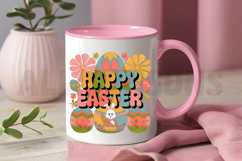 Retro Happy Easter Design With Bunny Eggs And Flowers Product Image 3
