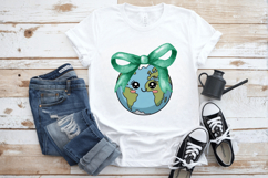 Earth day Cute Globe and Bow PNG Sublimation | Earth Day PNG Product Image 3