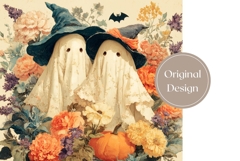 Floral Halloween Tumbler Wrap, Cartoon Ghosts Tumbler PNG Product Image 3