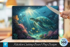 Glowing Turtle Underwater Scene cutting board PNG Product Image 1