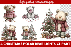 Christmas Polar Bear Lights Clipart | Cute Holiday Bear PNG Product Image 1