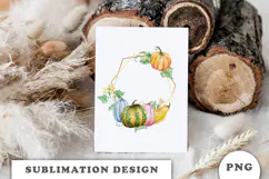 Watercolor Autumn Pumpkins Gold Frame png Product Image 3