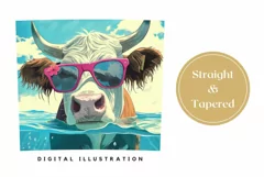 Summer Cow Tumbler Wrap Design, Cow in Sunglasses PNG Product Image 3