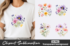 Pastel Watercolor Flowers Clipart PNG Product Image 1