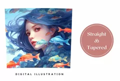 Blue Hair Mermaid Sublimation Design, Kawaii Mermaid Wrap Product Image 3