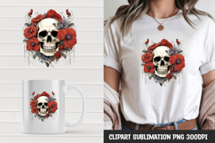 Watercolor floral skull sublimation clipart png Product Image 1