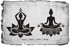 Elegant Yoga Silhouette with Lotus Flowers Product Image 3