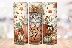 Pumpkin Spice Cat 20 OZ Skinny Tumbler Wrap Sublimation PNG. Product Image 3