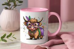 Cute Mardi Gras Highland Cow Sublimation PNG Product Image 3