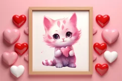 Cute Cat Holding Heart Valentine Clipart, Valentines Clipart Product Image 3