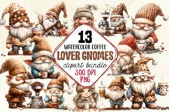 Watercolor Coffee Lover Gnomes Clipart Bundle Product Image 1