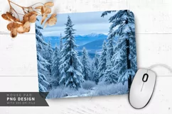 Frosty Winter Forest with Snowflakes Mouse Pad PNG Product Image 1
