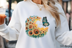 Butterfly &amp; Sunflower Design PNG, Sunflower Sublimation PNG Product Image 1