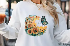 Butterfly & Sunflower Design PNG, Sunflower Sublimation PNG Product Image 1