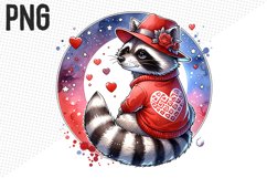 Valentine Raccoon Sublimation PNG - Valentine Clipart Design Product Image 1