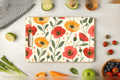 Cute Poppy Flowers Cutting Boards sublimation Design Product Image 3