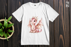 Cute Pink Sparkle Baby Dragon Watercolor Clipart PNG Product Image 3