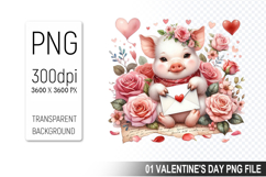 Valentine&#039;s Cute Pig Clipart PNG, Pig Graphic For Crafts Product Image 1