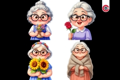 Whimsical Boho Grandma Clipart Bundle Floral Elderly Woman Product Image 3