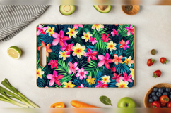 Bright Tropical Flowers Cutting Boards sublimation Design Product Image 3