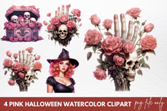 Pink Halloween Watercolor Clipart Product Image 1