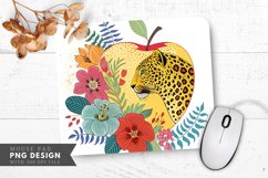 Vibrant Leopard-Patterned Apple Design Mouse Pad PNG Product Image 1